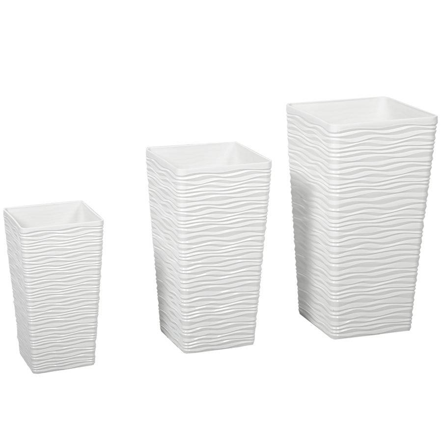 Outsunny Set mit 3 stapelbaren Outdoor-Blumentöpfen mit Wellenmuster, quadratische Pflanzgefäße aus Kunststoff mit Abflusslöchern, 42/55/65 cm, Weiß, Schwarz, Braun   Aosom von Outsunny