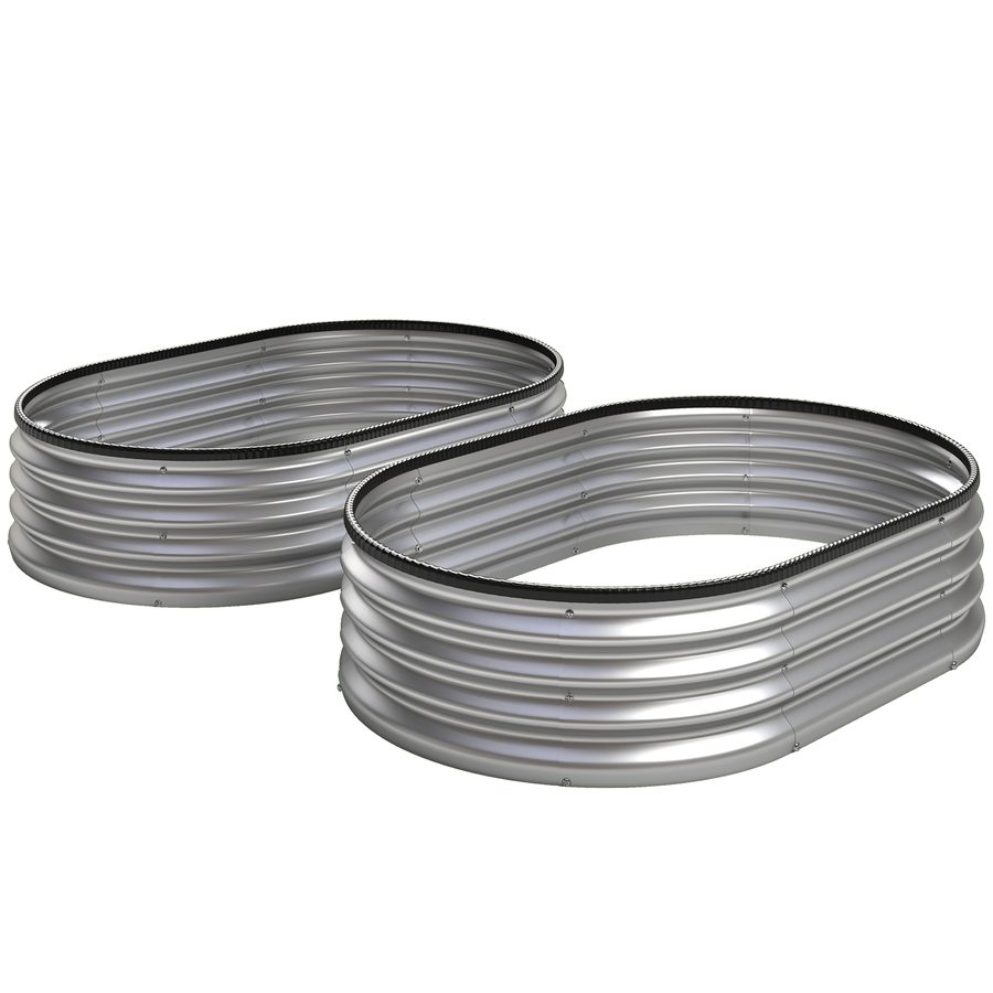 Outsunny Hochbeet Metall 2er Set 135 x 90 x 30cm Oval Hochbeete mit Offenem Boden Gummistreifen Sicherheitsrand Handschuhe Modulares Hochbeet-Kit Pflanzbeet für Gemüse Obst, Blumen, Kräuter Silber   Aosom von Outsunny
