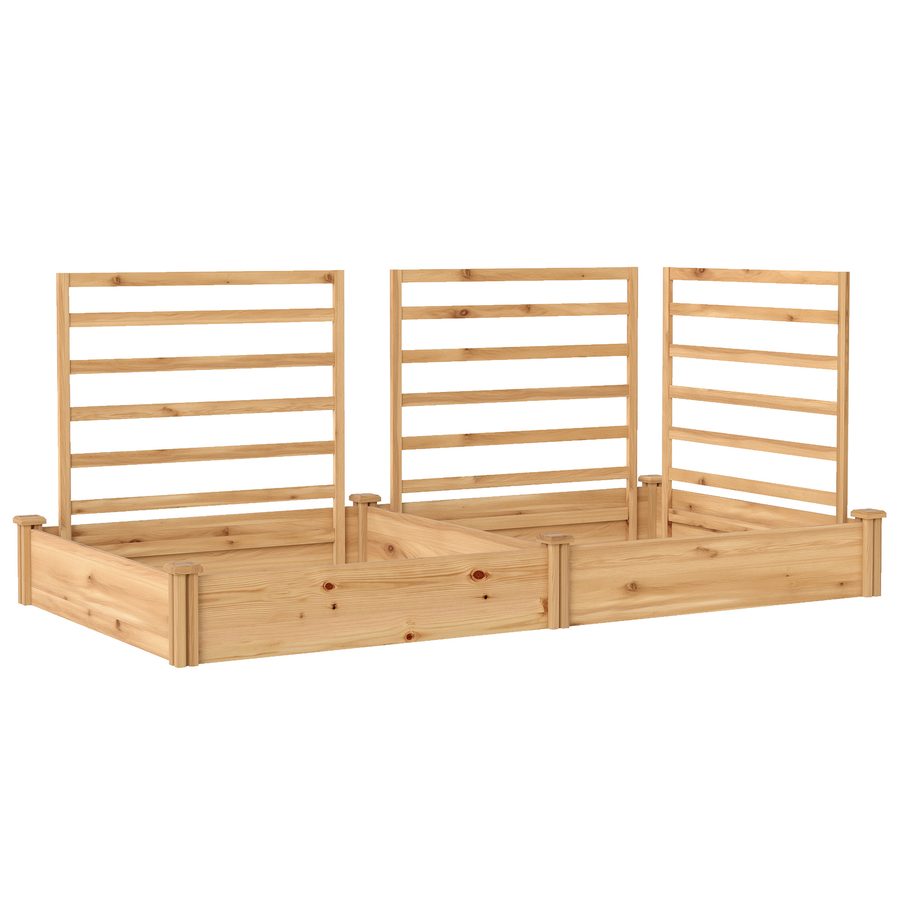 Outsunny Hochbeet mit Rankgitter Holz Blumenkasten mit 3 Spalier Trennwand Offenem Boden, Pflanzkasten Pflanzkübel Blumenkübel Rankkasten für Kletterpflanzen Garten Balkon 240 x 125 x 102 cm Naturholz   Aosom von Outsunny