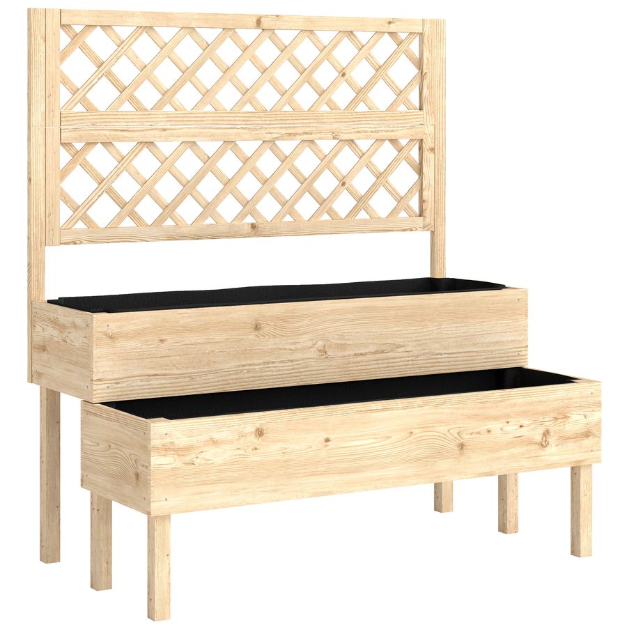 Outsunny Hochbeet mit Rankgitter 2-stufig erhöhter Blumenkasten mit 2 Pflanzkästen Vliesstoff, Holz Pflanzkasten Pflanzkübel Blumenkübel Rankkasten für Kletterpflanzen Garten 108 x 62 x 120 cm   Aosom von Outsunny