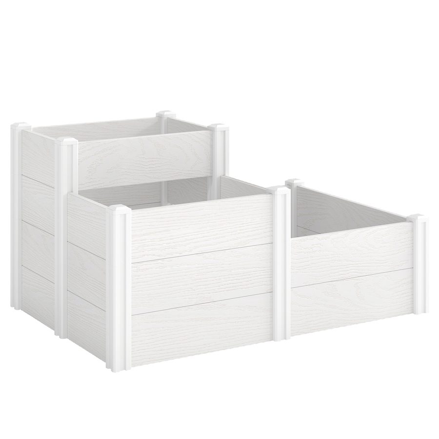 Outsunny Hochbeet 3-stufig Stapelbar Gartenbeet mit Offenem Boden, modulares Kräuterbeet DIY Montage Kunststoff Pflanzkasten Pflanzkübel für Garten Balkon 120 x 80 x 64 cm Weiß   Aosom von Outsunny