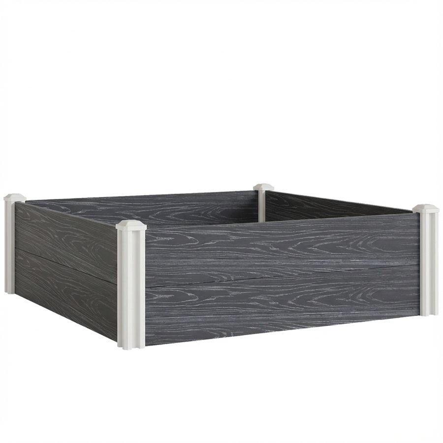 Outsunny Hochbeet aus Vinyl, 102x102x33 cm, modulares Steck-Set mit Steckfüßen und offenem Boden, Pflanzkasten/Hochbeet für Blumen, Kräuter und Gemüse, Dunkelgrau   Aosom von Outsunny