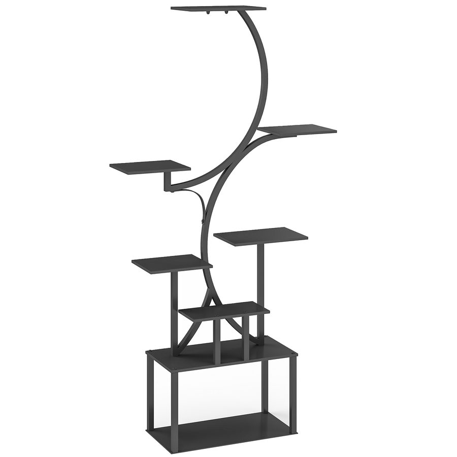 Outsunny Pflanzenständer mit 8 Ebenen in S-Form, Metall-Pflanzenregal für Innen & Außen, Garten, Balkon, Terrasse, Wohnzimmer, 74x26x158.5 cm, Schwarz   Aosom von Outsunny