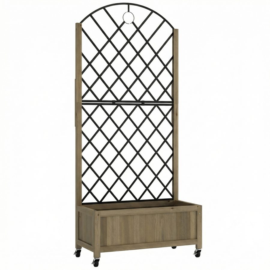 Outsunny Holz-Pflanzkasten mit Metallgitter und Rollen, großer Außen-Pflanzkasten für Kletterpflanzen, erhöhter Pflanzkübel für Patio, Terrasse, 72x36x168 cm, Carbonisiert   Aosom von Outsunny