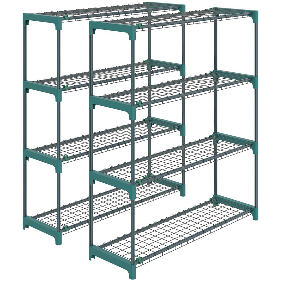 Outsunny 2er-Set Pflanzenständer, 4-Etagen 104 cm hoch Blumenständer für Innen Außen, Pflanzenregal aus Stahl, mehrstöckig Blumenregal, Blumentopfständer für Garten Balkon Deko, Dunkelgrün   Aosom von Outsunny