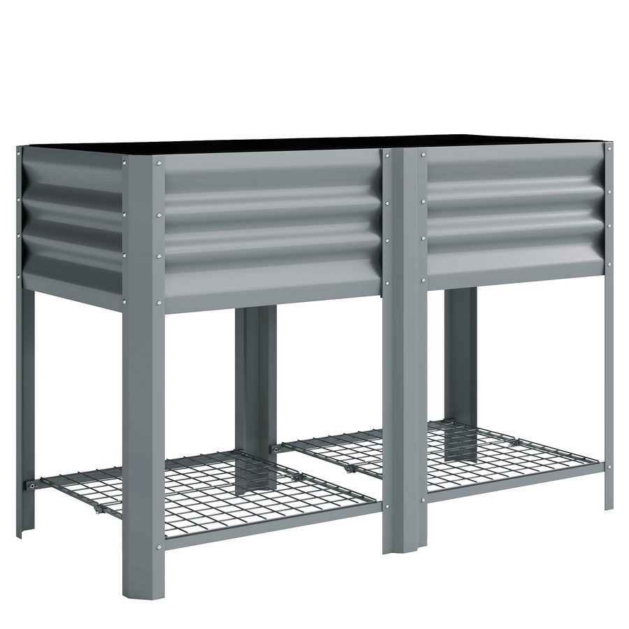 Outsunny Erhöhtes Stadtbeet mit unterer Ablage, Pflanztisch aus verzinktem Metall mit Innenauskleidung und Handschuhen, für Anbau, Pflanzen und Blumen, 120x55x80 cm, silbergrau   Aosom von Outsunny