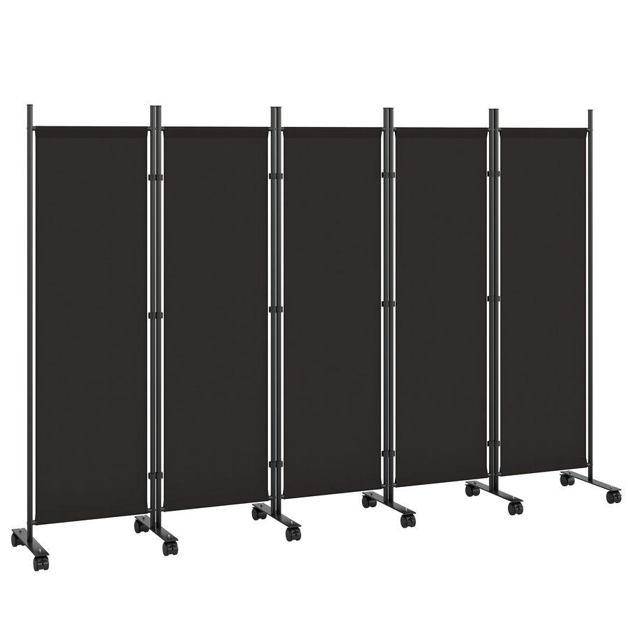 Outsunny Faltbarer Paravent für Innenbereich, 5 Paneele, 252x40x170 cm, freistehender Raumteiler aus Stahl mit 12 Rollen, Raumteiler für Zuhause, Wohnzimmer und Büro, Schwarz   Aosom von Outsunny
