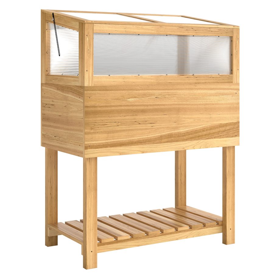 Outsunny Hochbeet mit Frühbeetaufsatz aus Holz erhöhter Pflanzkasten mit aufklappbar Abdeckung Regal Vliesstoff Ergonomisch Gemüsebeet Blumenkasten für Garten Balkon 80x45x108,5cm Naturholz   Aosom von Outsunny