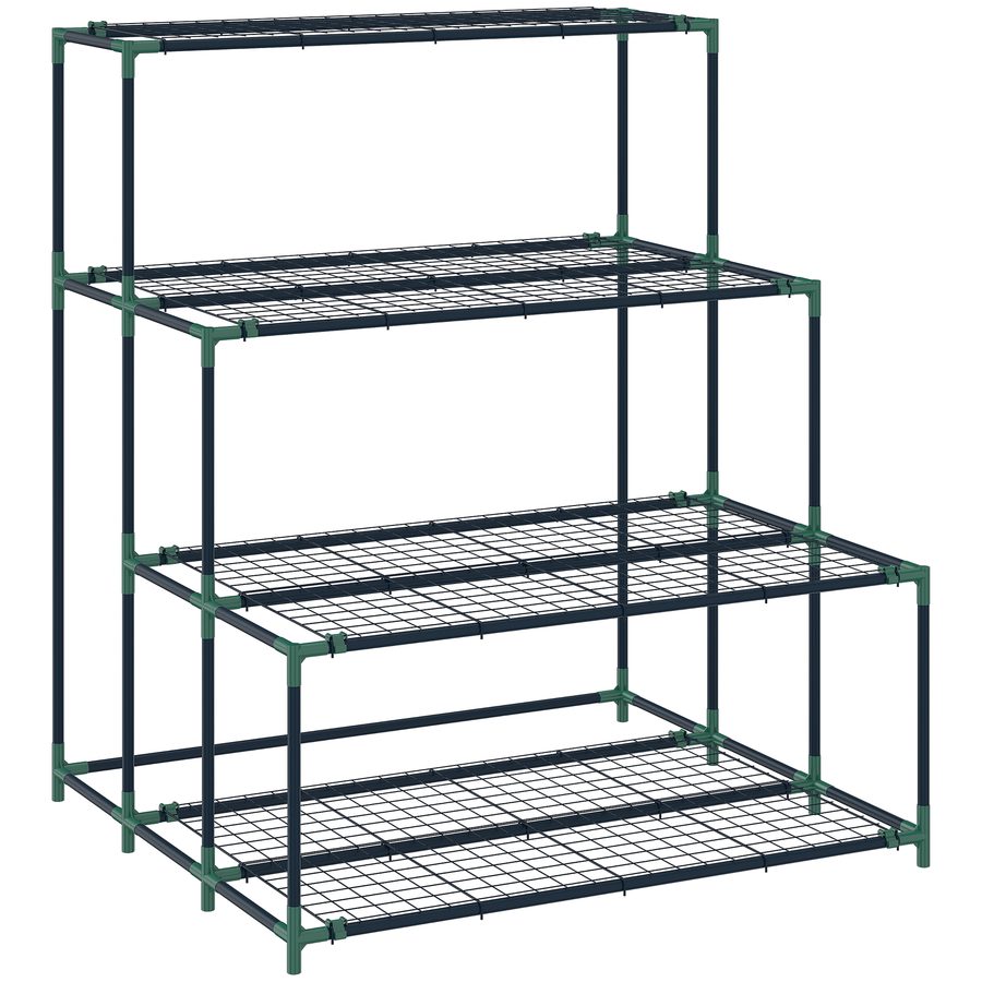 Outsunny 4-Etagen Pflanzenständer, 110 cm hoch Blumenständer mit 24 Clips, Pflanzenregal aus Stahl, mehrstöckig Blumenregal, Blumentreppe Blumentopfständer für Garten Balkon Deko, Dunkelgrün   Aosom von Outsunny