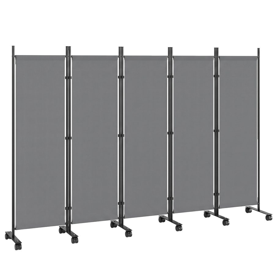 Outsunny Raumteiler 5-teilig 252 x 40 cm Freistehend Paravent mit 12 Rollen Klappbar Trennwand DIY Sichtschutz aus Metall, Outdoor Raumtrenner Sichtschutzwand für Garten Balkon Terrasse Dunkelgrau   Aosom von Outsunny