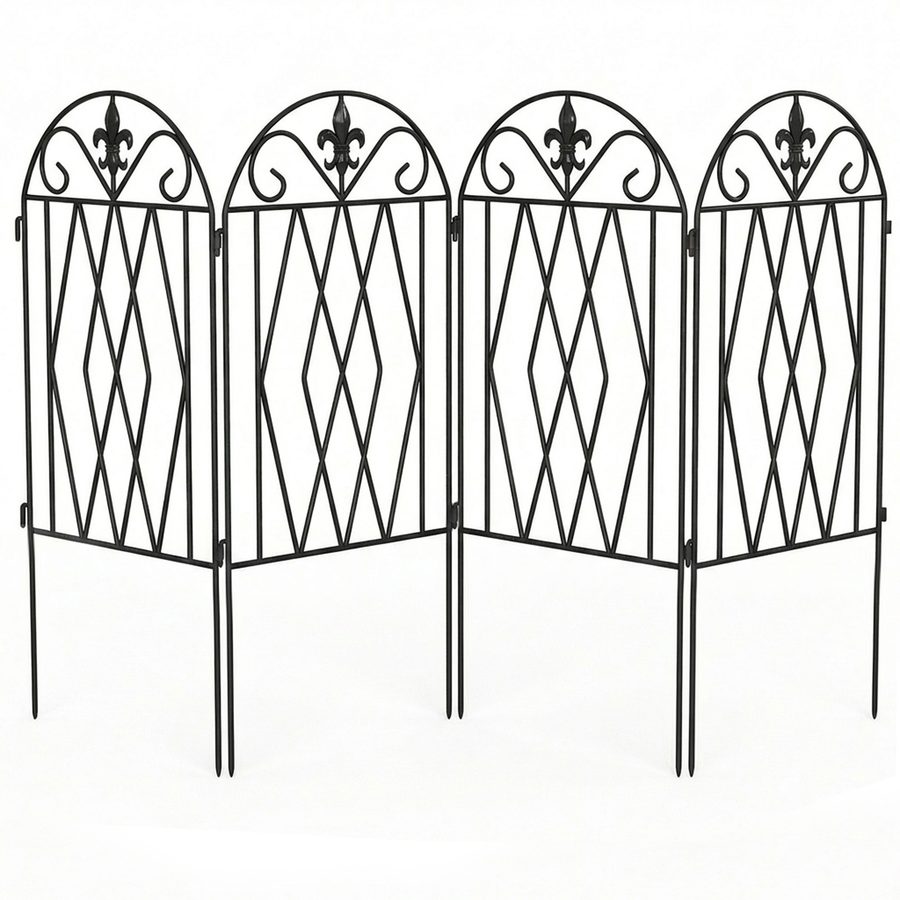 Outsunny Set mit 4 Metall-Gartenzäunen, 125x56 cm, dekorative Außenbegrenzung mit gewölbtem Design, robust und einfach zu montieren, für Gemüsegarten, Terrasse, Balkon, Rasen, Schwarz   Aosom von Outsunny