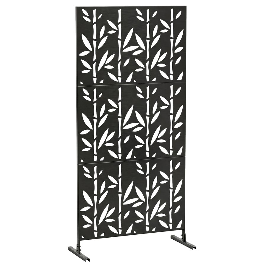 Outsunny Dekorativer Sichtschutz für Außen, Garten-Claustra 3 Paneele mit Bambusmuster, Metallrahmen 92 x 40 x 192 cm, Schwarz   Aosom von Outsunny