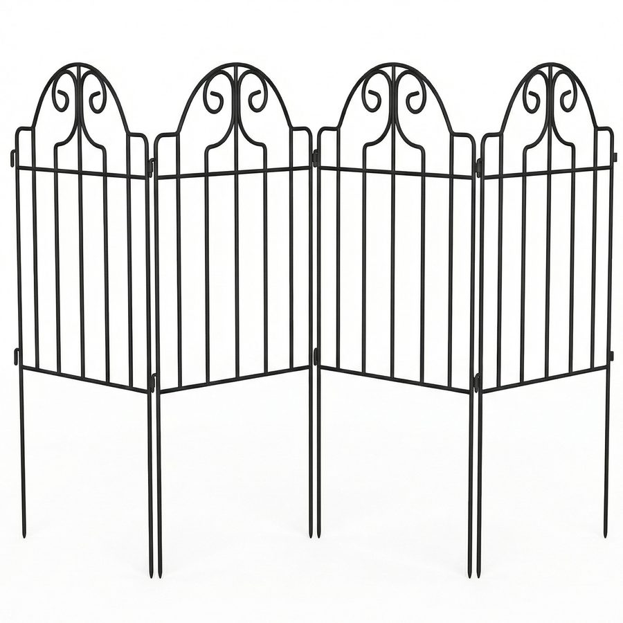 Outsunny Set mit 4 Metall-Gartenzaunelementen, 125x57 cm, dekorative Außenbegrenzung mit gebogenem Design, robust und einfach zu montieren, für Garten, Terrasse, Rasen, Schwarz   Aosom von Outsunny