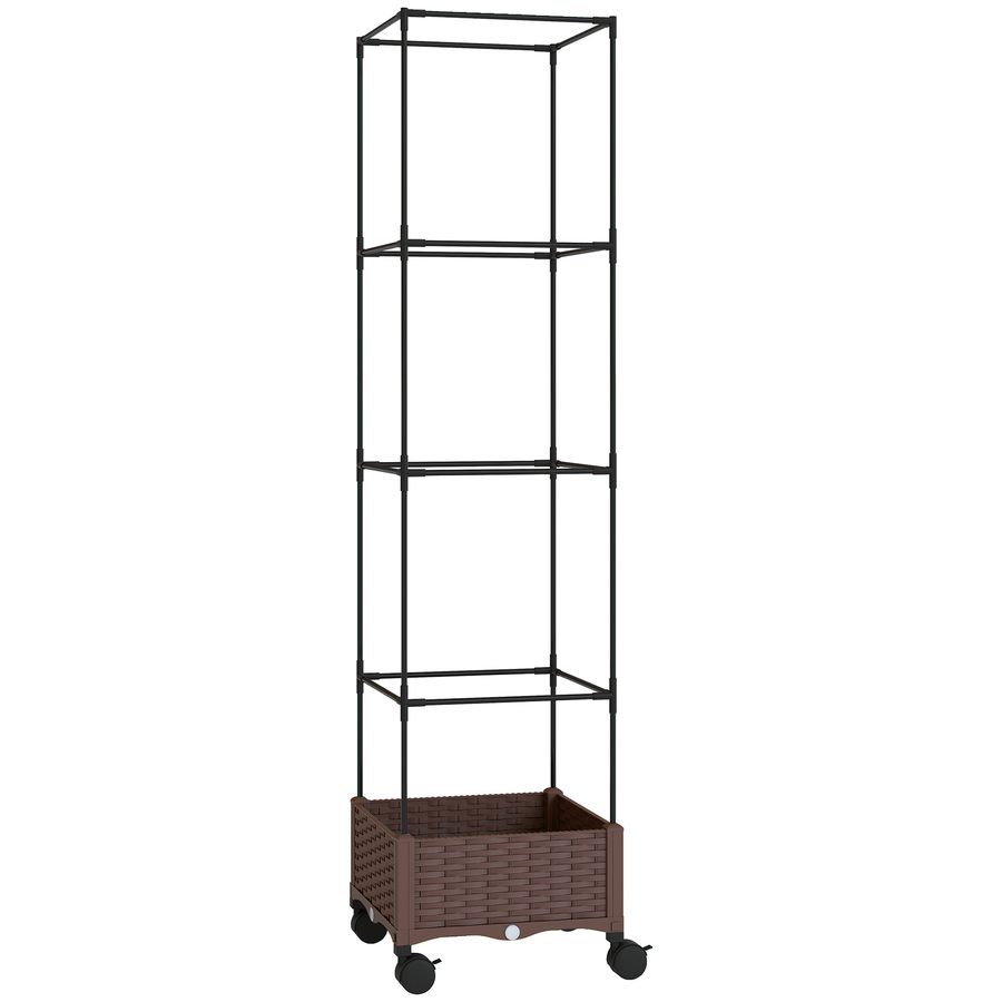 Outsunny Pflanzkasten mit verstellbarem Rankgitter, Außen-Pflanzkübel mit feststellbaren Rollen für Kletterpflanzen, Ablauflöcher, erhöhter Pflanzkasten für Garten, Terrasse, Balkon, 40x40x165 cm, Braun   Aosom von Outsunny