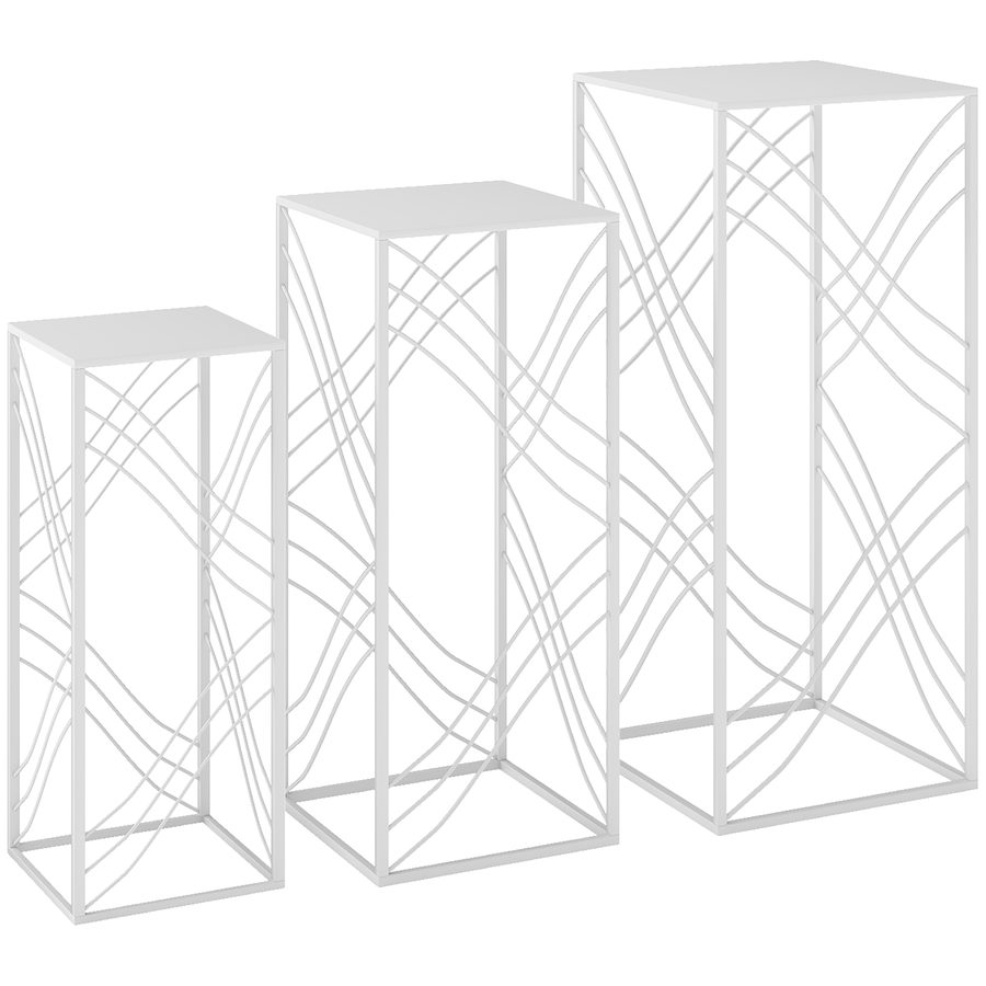 Outsunny 3er-Set Pflanzenständer, 50/60/70 cm hoch Blumenständer, stapelbar Pflanzenregal aus Metall, Blumenregal, Blumenhocker, Blumentopfständer für Wohnzimmer, Garten Balkon Deko, Weiß   Aosom von Outsunny