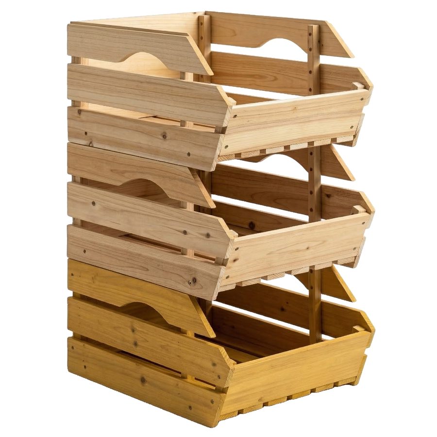 Outsunny 3-stufiger, abnehmbarer Obstkorbständer aus Fichtenholz, Aufbewahrung für Obst und Gemüse, leicht zu bewegen, 37,5x27x60cm, Natur   Aosom von Outsunny
