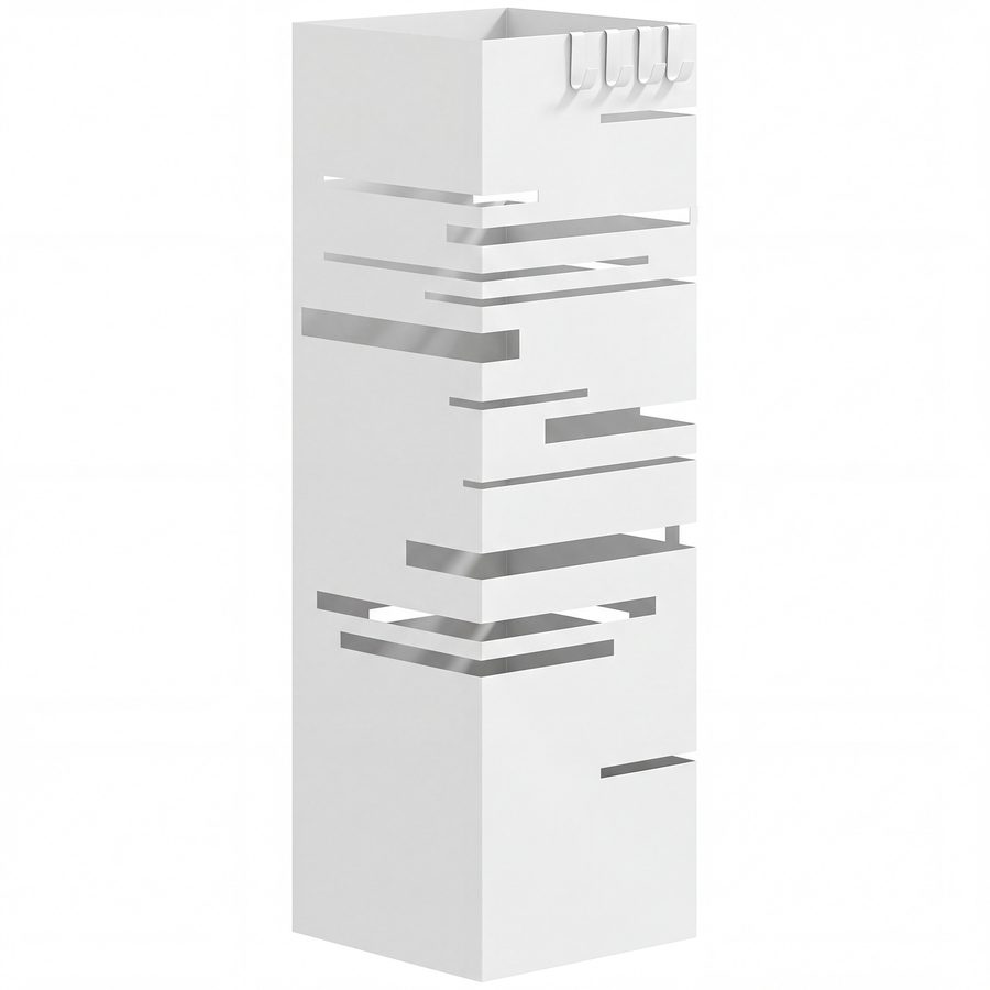 HOMCOM Metall-Regenschirmständer mit 4 Haken und herausnehmbarer Auffangschale, Weiß, für Flur & Büro, 15,5x15,5x49 cm   Aosom von HOMCOM