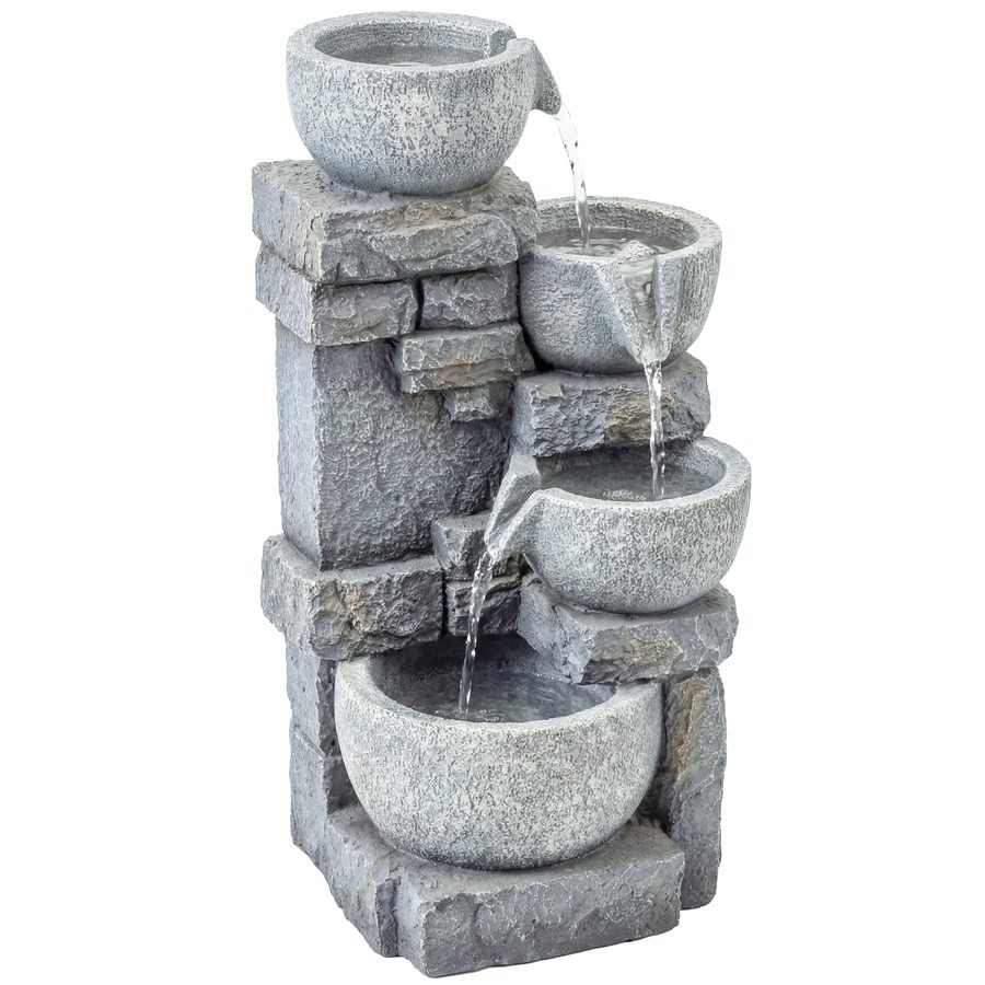 Outsunny Dekorativer Wasserbrunnen mit LED-Beleuchtung und Pumpe, Außen-Gartenbrunnen mit 4-stufiger Kaskade, einstellbarer Durchfluss, wetterfest, für Garten, Terrasse, Innenhof, Grau   Aosom von Outsunny