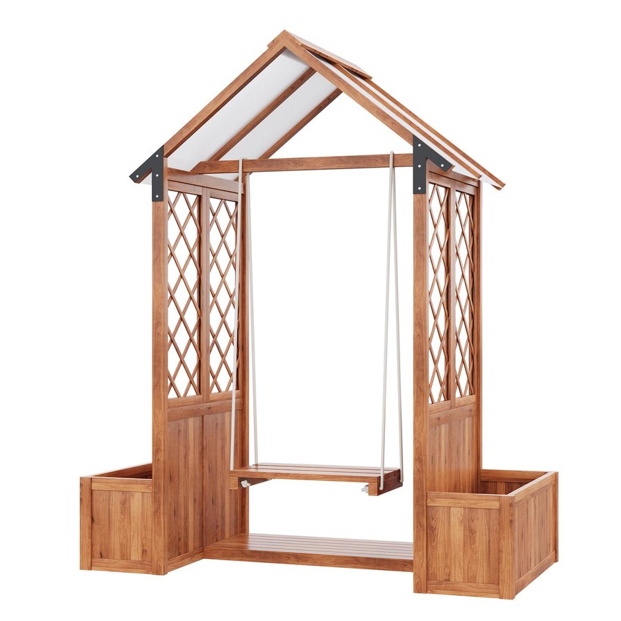 Pflanzkübel mit Spalier und Schaukel für Garten Hof Terrasse, für Kletterpflanzen, 142x70x163 cm, Braun von GL Store