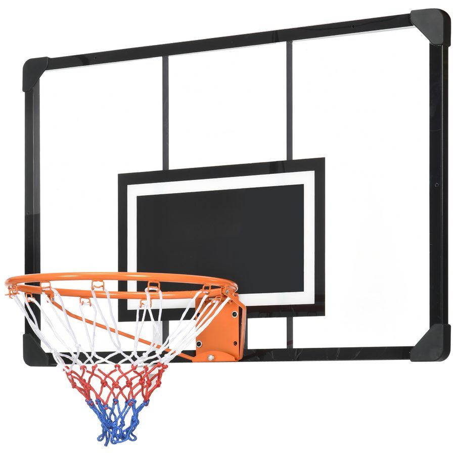 SPORTNOW Wand-Basketballkorb, Basketballkorb, mit unzerbrechlichem Brett, Stahlring und reißfestem Netz, Montageschrauben und Schlüssel, für den Außenbereich, Schwarz, Transparent, Orange   Aosom von SPORTNOW