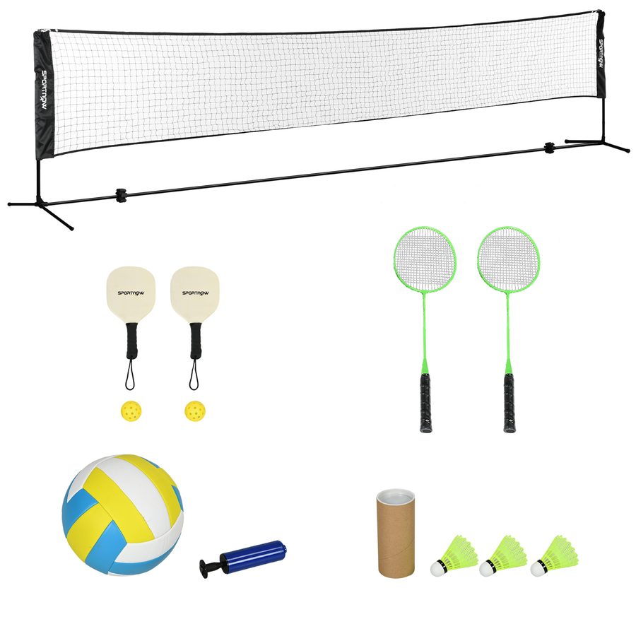 SPORTNOW Komplettset für Badminton, Pickleball und Volleyball, 3 in 1, Outdoor-Sportspiele mit höhenverstellbarem Netz 107-155 cm   Aosom von SPORTNOW