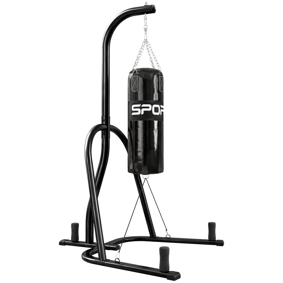 SPORTNOW Boxsackständer Freistehender Boxsackhalter mit Boxsack Bungee-Seil 360° Kette U-basis Hantelscheibenhalterung, Stahl Boxsackhalterung Boxsack bis 120 kg für Heimtraining Fitnessstudio   Aosom von SPORTNOW