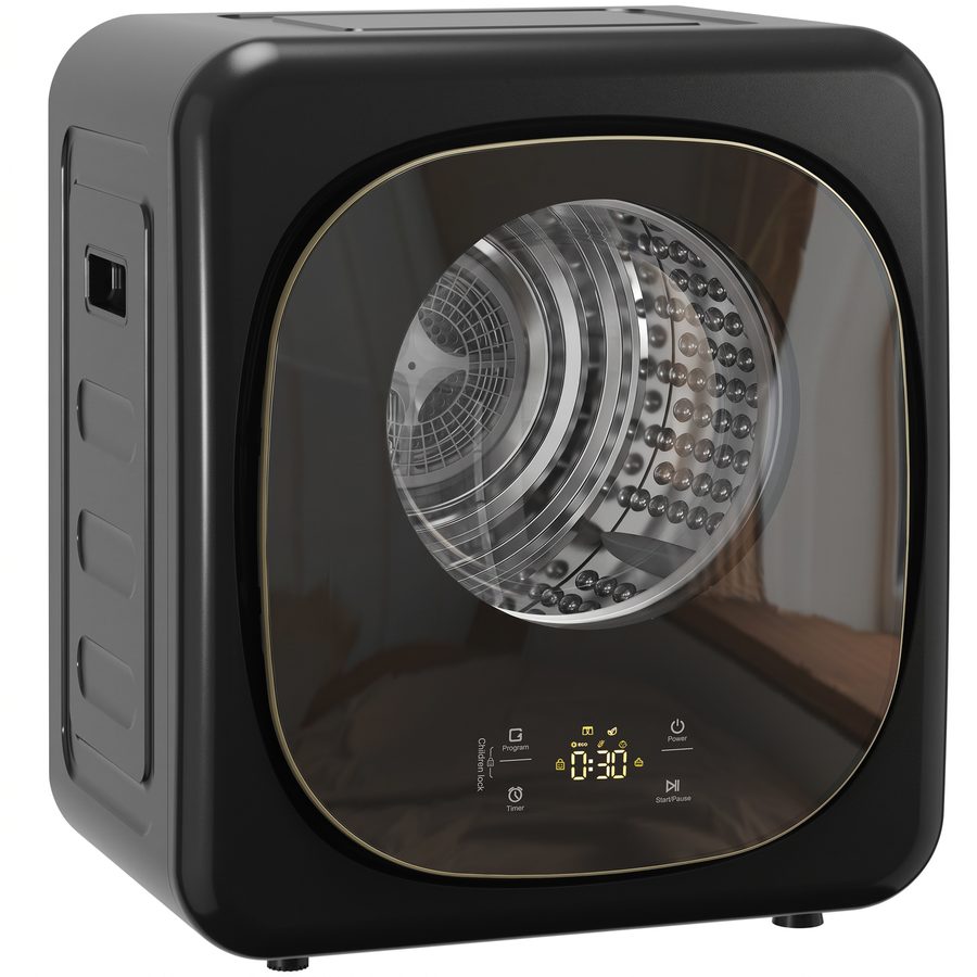 HOMCOM 4-kg Ablufttrockner, 800W Kompakter freistehender Fronttrockner mit 5 Trocknungsmodi, Smart-Sensor, Timer und Edelstahltrommel, Wandmontierbare tragbare kleine Wäschetrocknermaschine, Schwarz   Aosom von HOMCOM