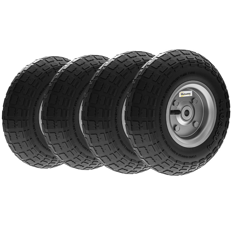 Outsunny Schubkarrenrad 4er Set Ersatzrad 80 kg Ø 255 mm Vollgummi Luftreifen mit Schlauch Kugellager Schwarz   Aosom von Outsunny