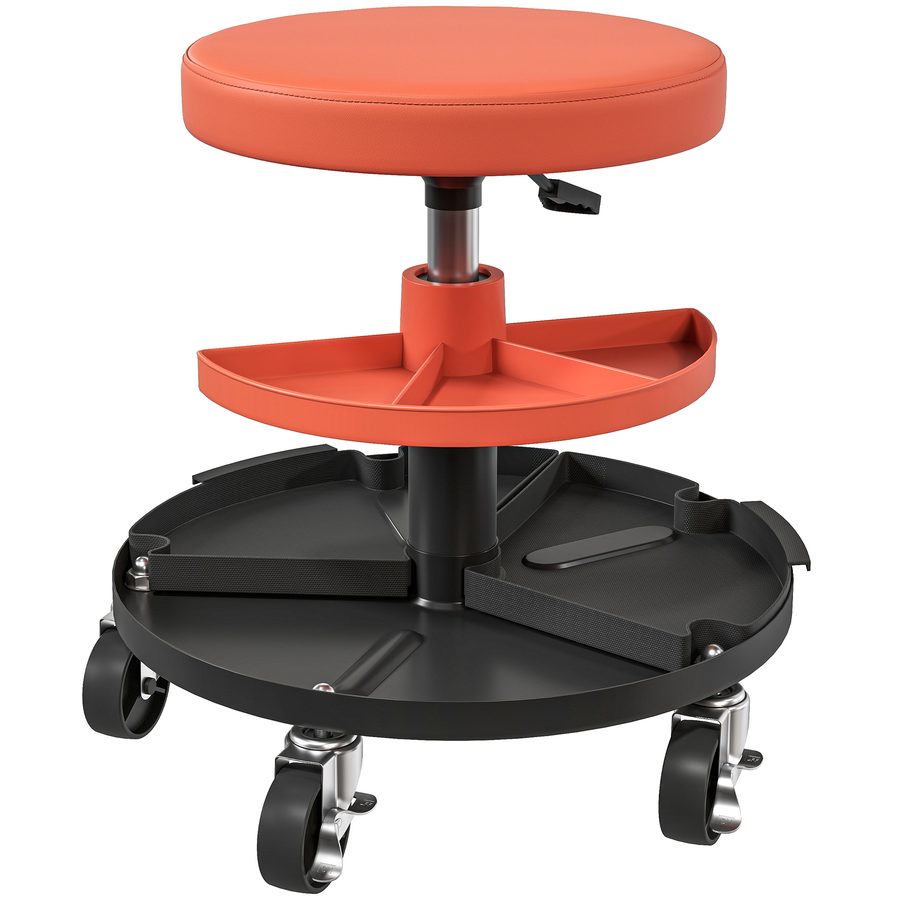 HOMCOM Werkstattrollhocker mit höhenverstellbarem Sitz 40-51 cm, 2 Werkzeugregale, drehbarer Sitz, maximale Belastung 135 kg, gelb   Aosom von HOMCOM
