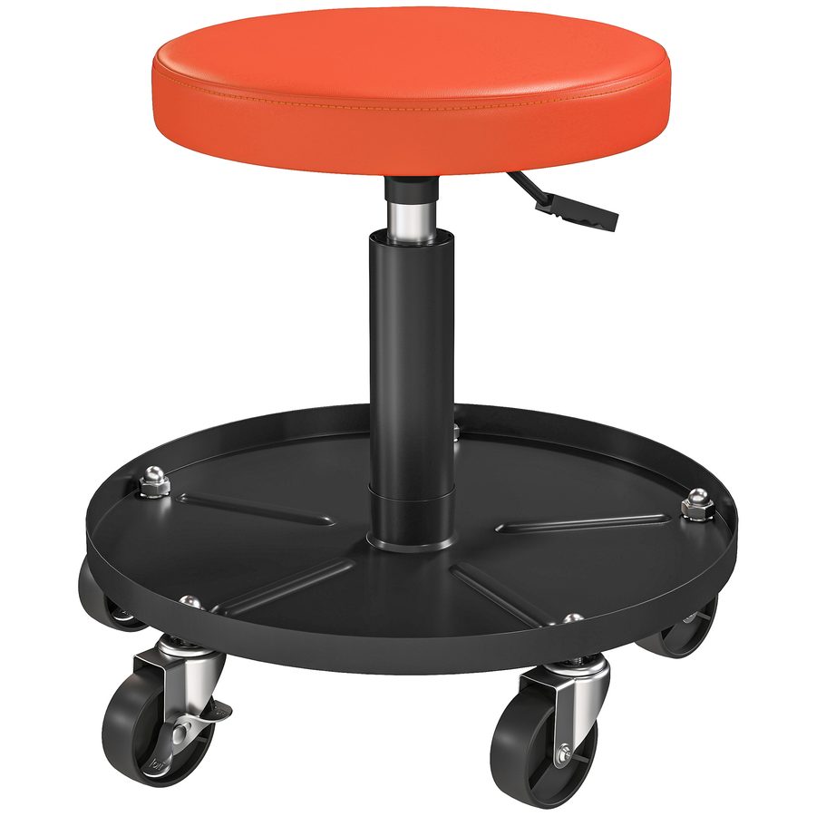 HOMCOM Werkstatthocker mit Rollen Ablagefläche höhenverstellbar 38-50cm Rollhocker bis 135 kg belastbar drehbar Arbeitshocker Rollsitz Drehhocker Ø38 cm Werkstattsitz für Werkstatt Orange   Aosom von HOMCOM