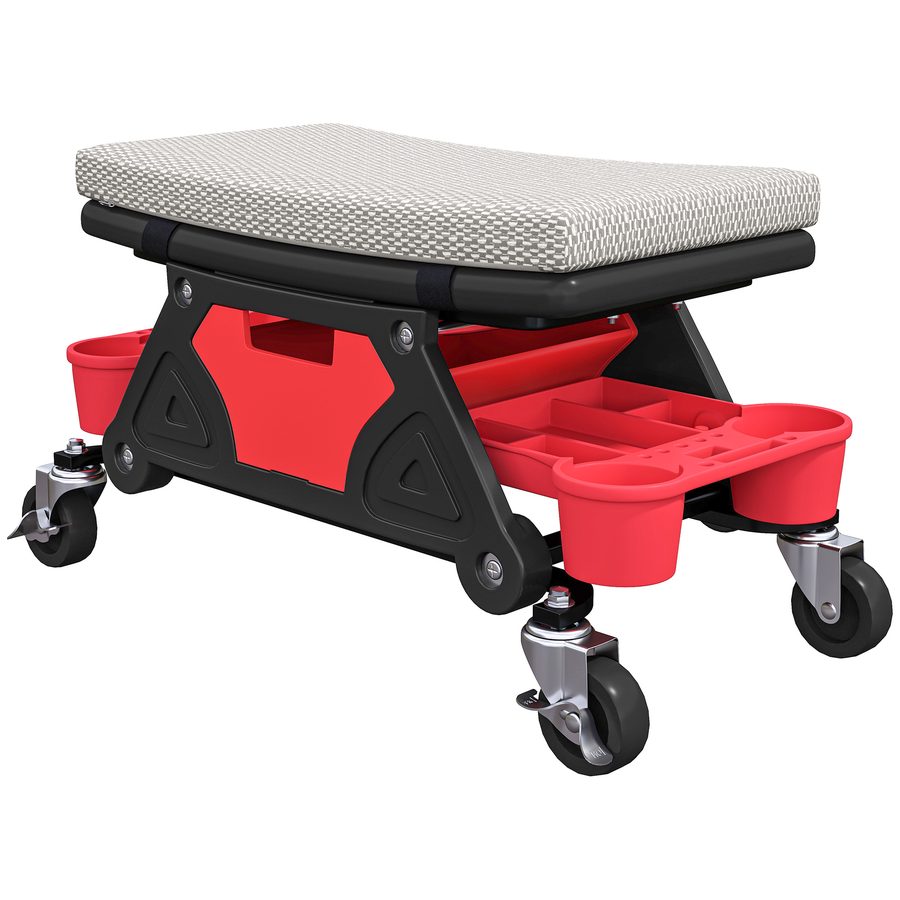 HOMCOM Werkstatthocker mit Rollen Ablagefläche Schublade 35cm hoch Rollhocker bis 135 kg belastbar Arbeitshocker Rollsitz Werkstattsitz für Werkstatt Grau   Aosom von HOMCOM