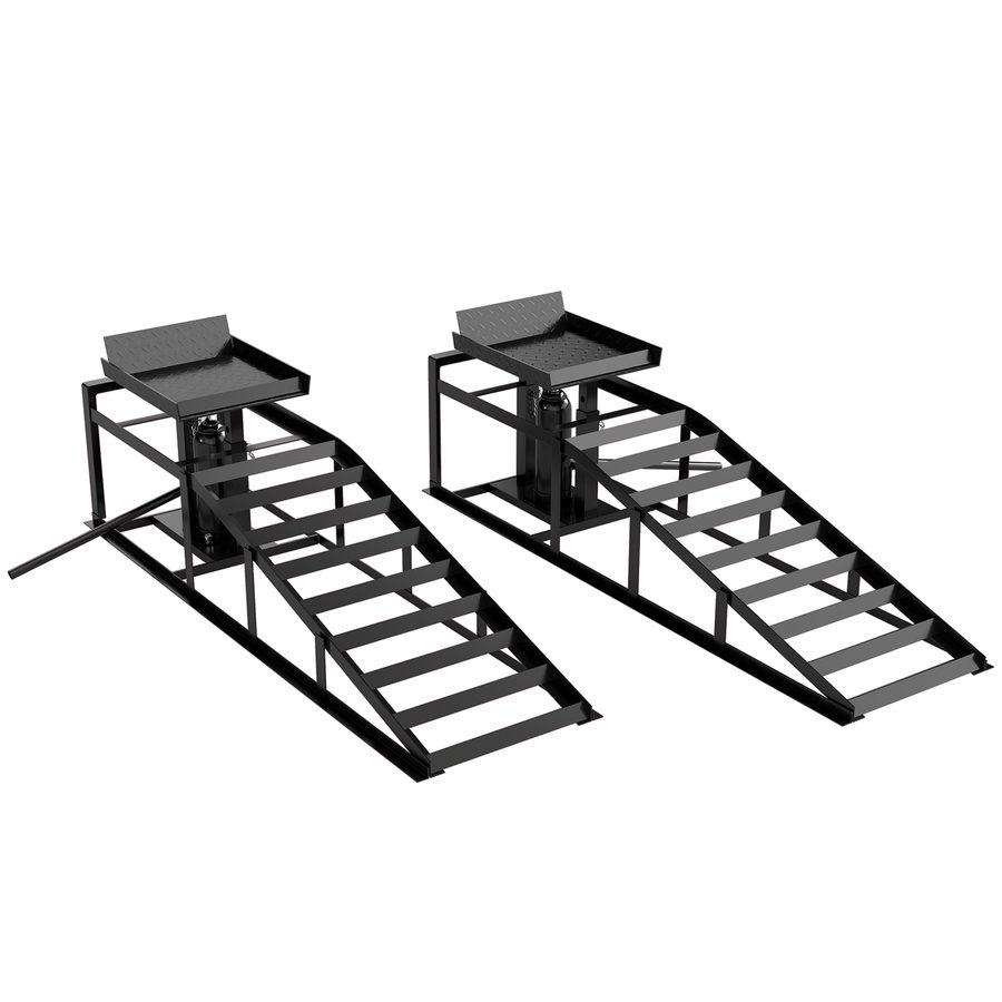 HOMCOM 2er-Set hydraulische Auffahrrampe höhenverstellbar Schwellenrampe 3 t Tragkraft, Bordsteinrampe aus Metall, für Reifen bis 23 cm, Ölwechsel, Schwarz   Aosom von HOMCOM