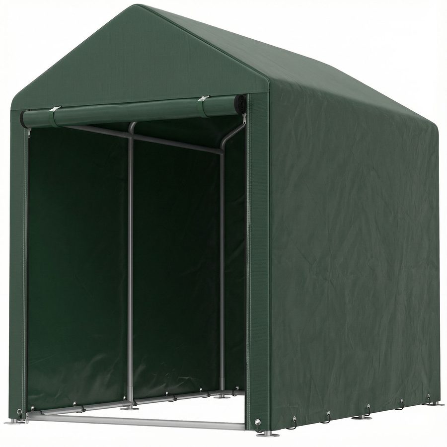 Outsunny Gartenzelt/Außenschuppen für Werkzeuge & Fahrräder 120x180x165 cm, Außenschuppen mit 2 Abteilen, Rolltür mit Reißverschluss, wasserdicht, UV-beständig, Tragbare Garage, Grün   Aosom von Outsunny