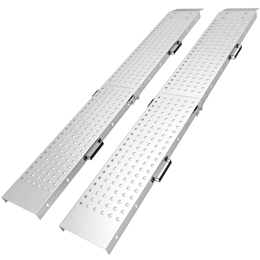 HOMCOM 2er-Set Klappbare Auffahrrampe Metall Schwellenrampe mit Griffen und rutschhemmenden Löchern Bordsteinrampe bis 400 kg, für Reifen bis 22,5 cm für ATV, Anhänger Transporter, Silber   Aosom von HOMCOM