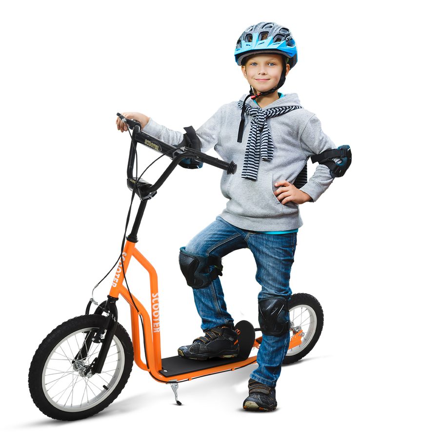 HOMCOM Kinderroller Scooter ab 5 Jahre Tretroller Cityroller mit Luftreifen 16 Zoll vorne 12 Zoll hinten Orange 135x58x88-94 cm   Aosom.de von HOMCOM