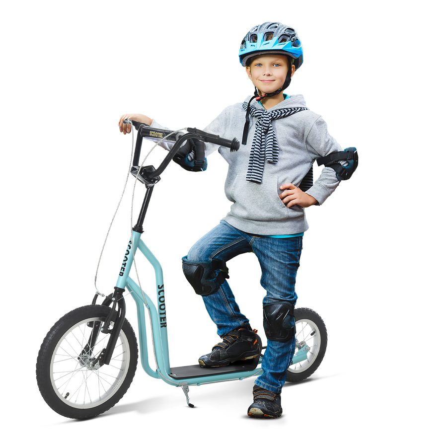 HOMCOM Scooter Roller  Kinderroller ab 5 Jahren, Kickboard mit Luftreifen 16/12 Zoll, Blau, 135 x 58 x 88-94 cm  Aosom von HOMCOM