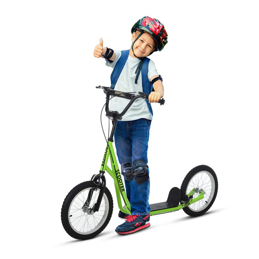 HOMCOM Roller Scooter, Kinderroller, Tretroller ab 5 Jahre, Kinder Kickboard mit Luftreifen und Handbremse, 16 Zoll, Grün, 139 x 58 x 90-96 cm   Aosom von HOMCOM