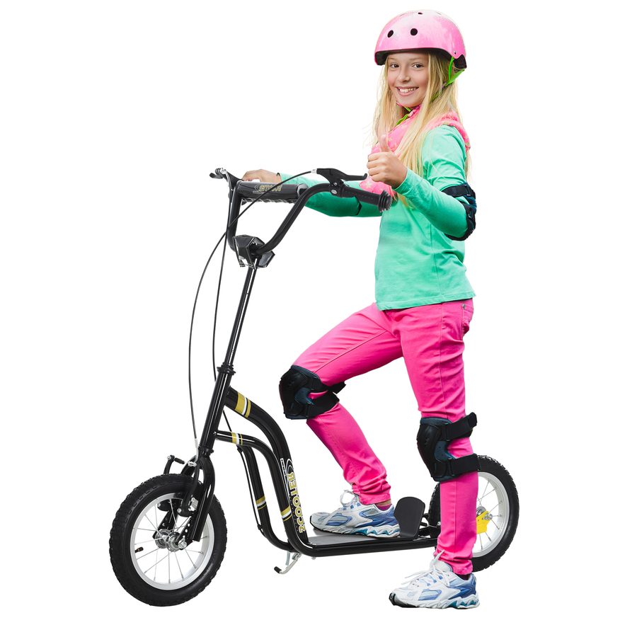 HOMCOM Kinderroller ab 5 Jahre Scooter Tretroller 12 Zoll Luftreifen Gummi Aluminium Schwarz, verstellbare Höhe 120x58x85-95cm   Aosom.de von HOMCOM