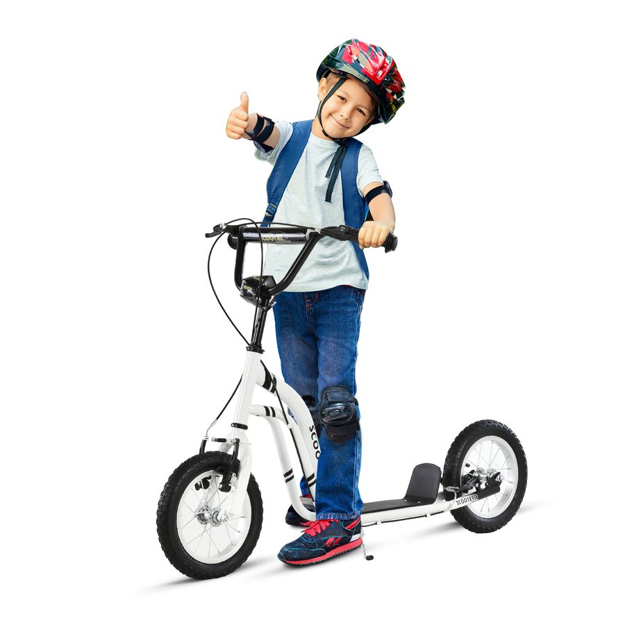 HOMCOM Kinderroller  Scooter ab 5 Jahre, Kinderscooter Tretroller Cityroller mit Luftreifen 12 Zoll, Gummi Aluminium, Weiß  Aosom von HOMCOM