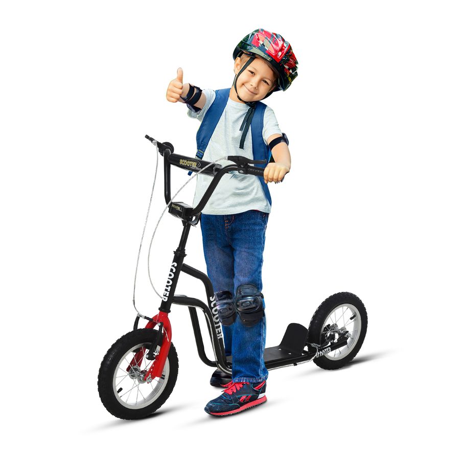 HOMCOM Kinderroller Scooter Cityroller ab 5 Jahren Kickboard mit 12 Zoll Luftreifen in Schwarz 120x58x75-80 cm für sicheren Fahrspaß   Aosom.de von HOMCOM