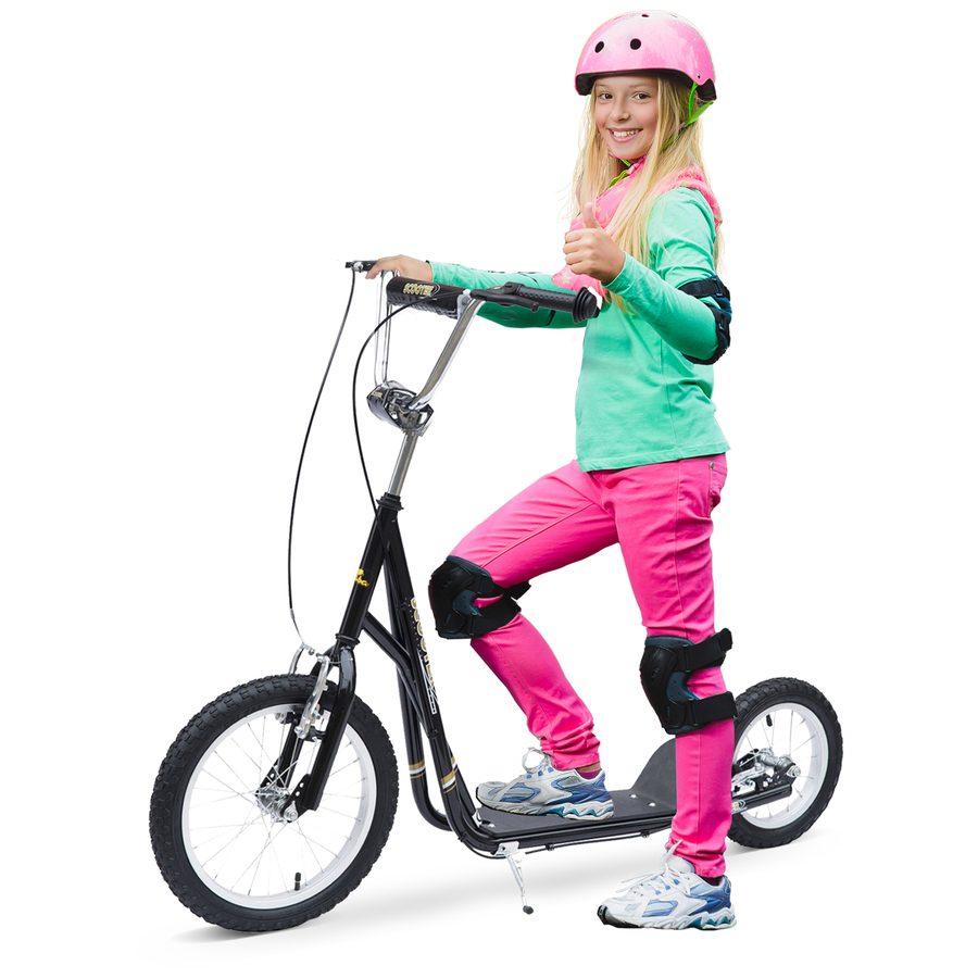 HOMCOM Kinderroller 16 Zoll Scooter Tretroller mit Bremsen für Kinder ab 5 Jahren, Kickboard Schwarz 135x58x92-100 cm   Aosom.de von HOMCOM