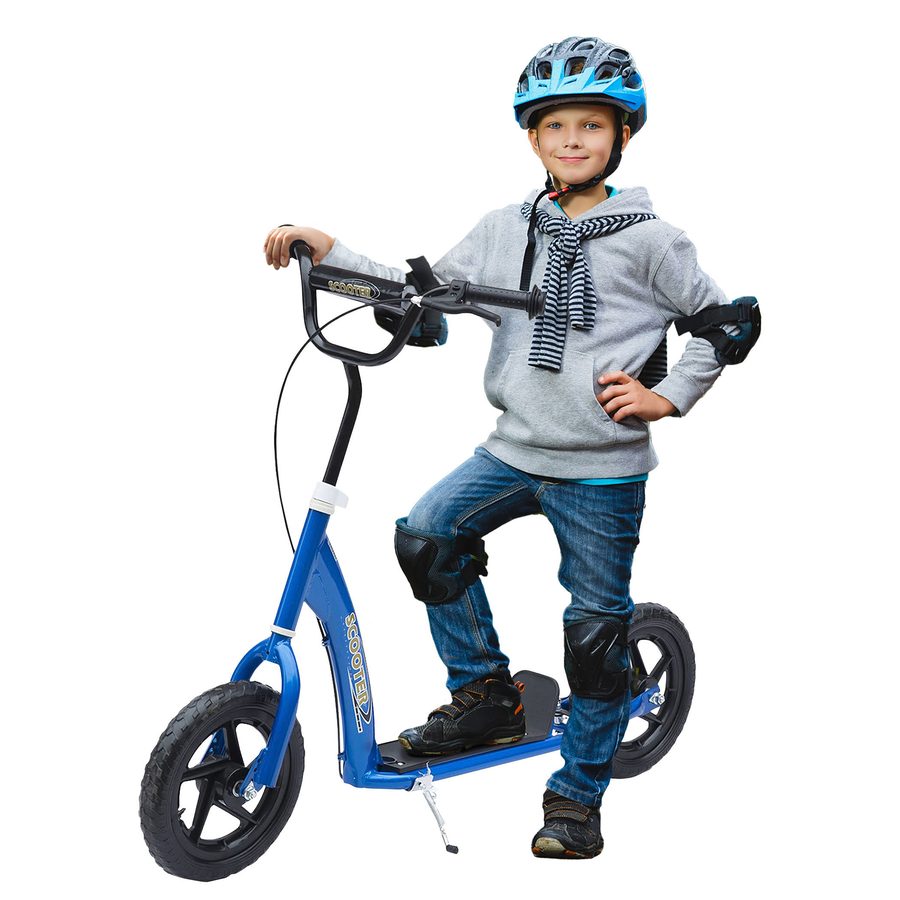 HOMCOM Kinderroller City Roller 12 Zoll mit Hinterbremse höhenverstellbar aus Stahl & EVA in Blau 120x52x80-88 cm   Aosom.de von HOMCOM