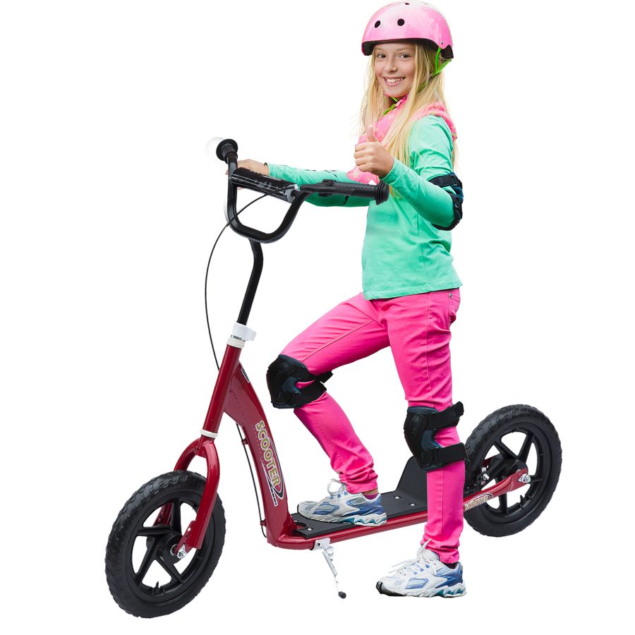 HOMCOM Kinderroller City Roller Scooter 12 Zoll mit Hinterbremse höhenverstellbar aus Stahl EVA in Rot 120 x 52 x 80-88 cm für Kinder   Aosom.de von HOMCOM