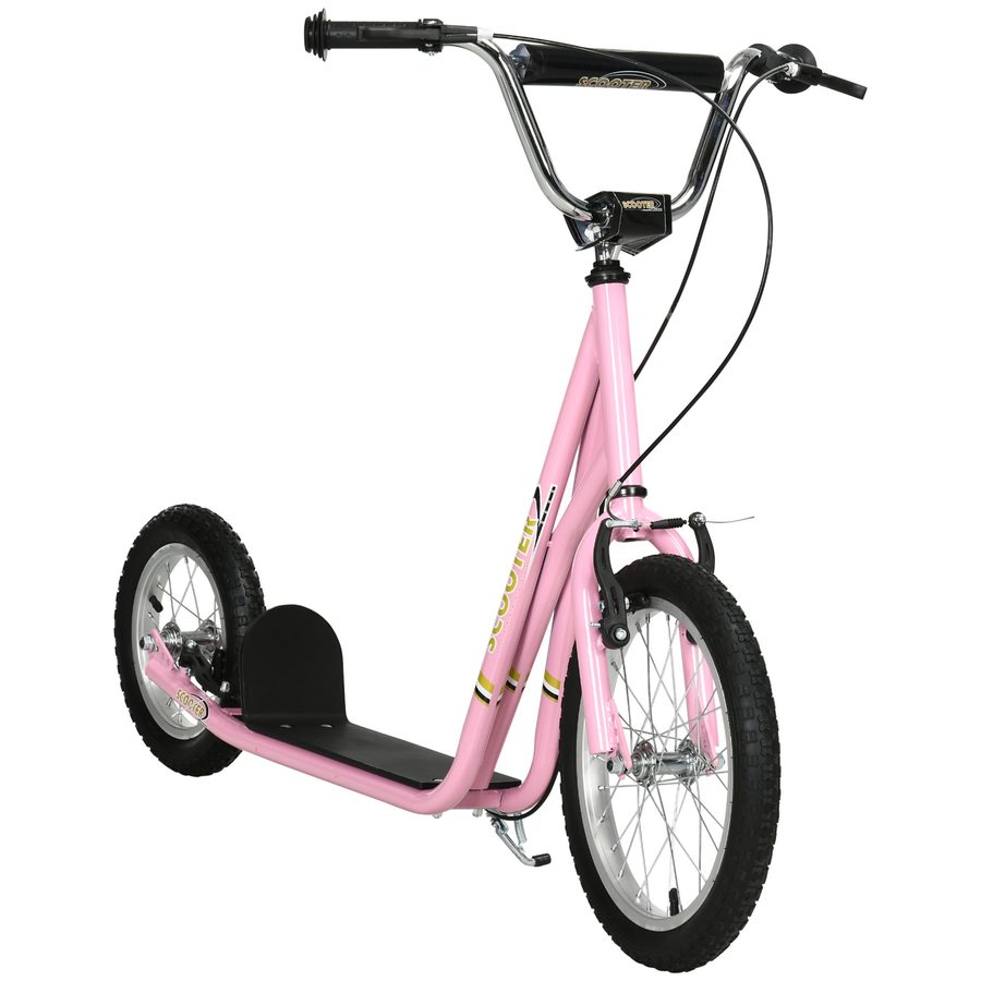 HOMCOM Kinderroller mit Bremsen 16/12 Zoll Tretroller Kickboard für 5+ Jahre in Rosa, Cityroller 135 x 58 x 92-100 cm   Aosom.de von HOMCOM