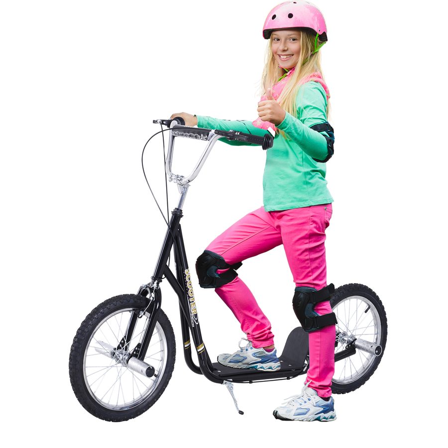 HOMCOM Kinderroller mit Luftreifen Kickscooter Scooter Tretroller Cityroller für Kinder Kickboard 16 Zoll ab 5 Jahre Höhenverstellbar Schwarz   Aosom von HOMCOM