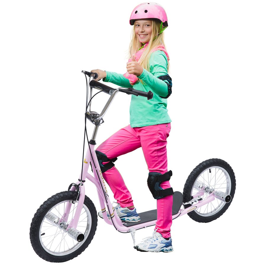 HOMCOM Kinderroller 16 Zoll Scooter mit Luftreifen, höhenverstellbarer Tretroller in Rosa für Kinder ab 5 Jahren, stabil & sicher   Aosom.de von HOMCOM