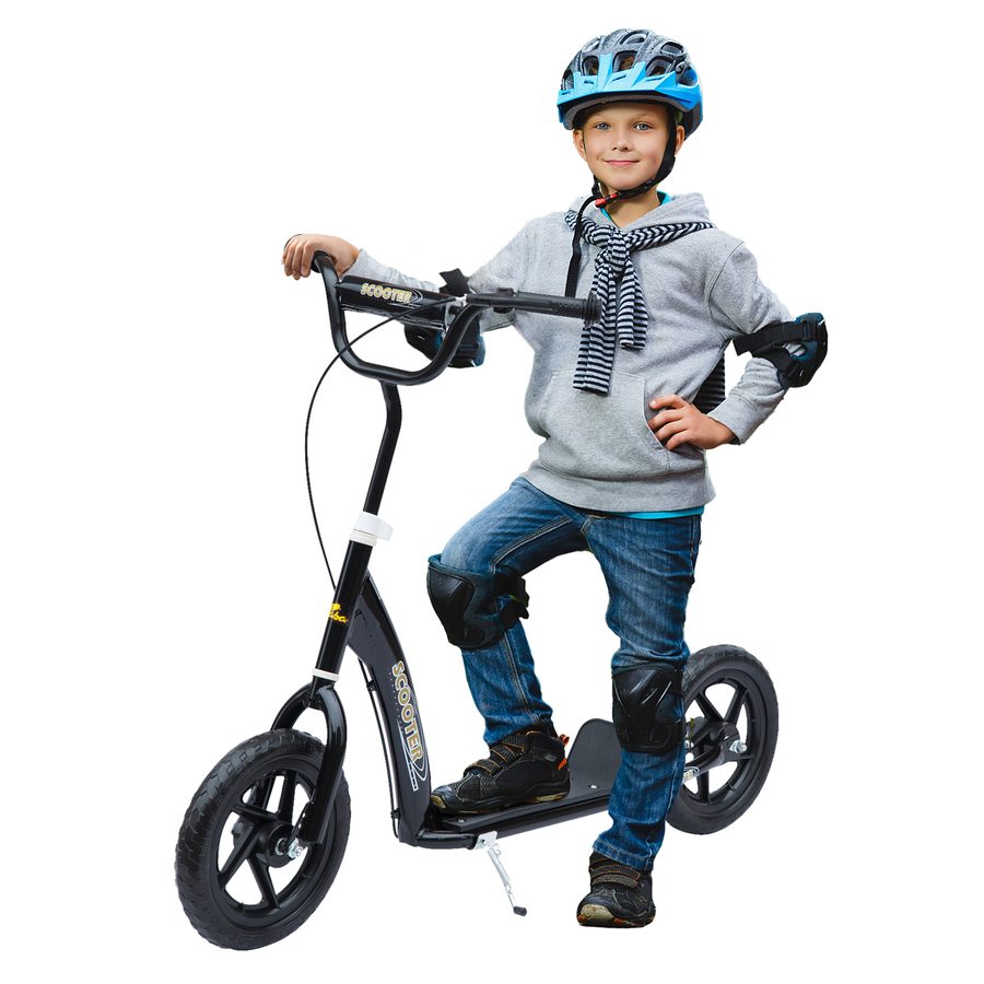 HOMCOM Kinderroller Kickscooter 12 Zoll mit Hinterbremse, höhenverstellbarer Tretroller in Schwarz, stabiler Stahl & EVA, ideal für Kinder   Aosom.de von HOMCOM