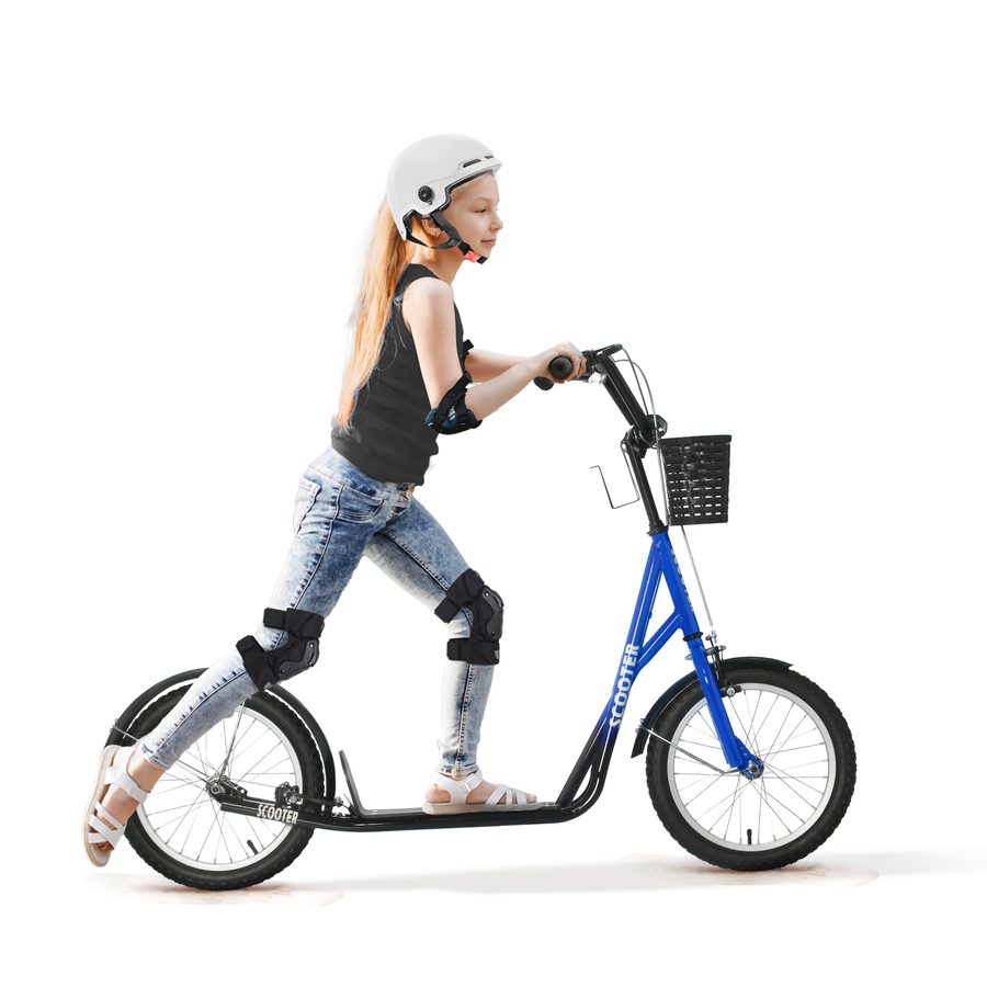 HOMCOM Kinderroller Scooter Tretroller mit Bremse Korb höhenverstellbar für 5-12 Kinder Roller Kickboard Aluminiumlegierung Gummi Blau+Schwarz   Aosom von HOMCOM