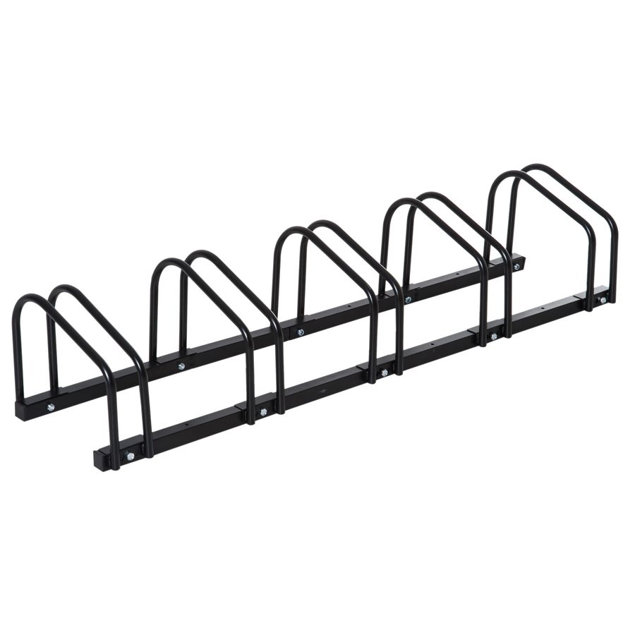HOMCOM Fahrradständer für 5 Fahrräder, Fahrradhalterung, Fahrradabstellplatz für Reifen 65 mm, Abmessungen 145L x 33B x 27H cm, aus schwarzem Stahl   Aosom von HOMCOM