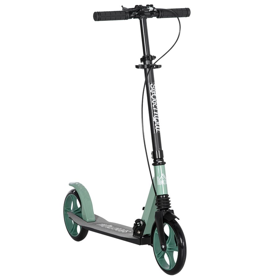 HOMCOM Tretroller für Erwachsene +14 Jahre mit verstellbarem Lenker großen 20 cm Rädern Stoßdämpfer und Doppelbremse Aluminium - Grün   Aosom von HOMCOM